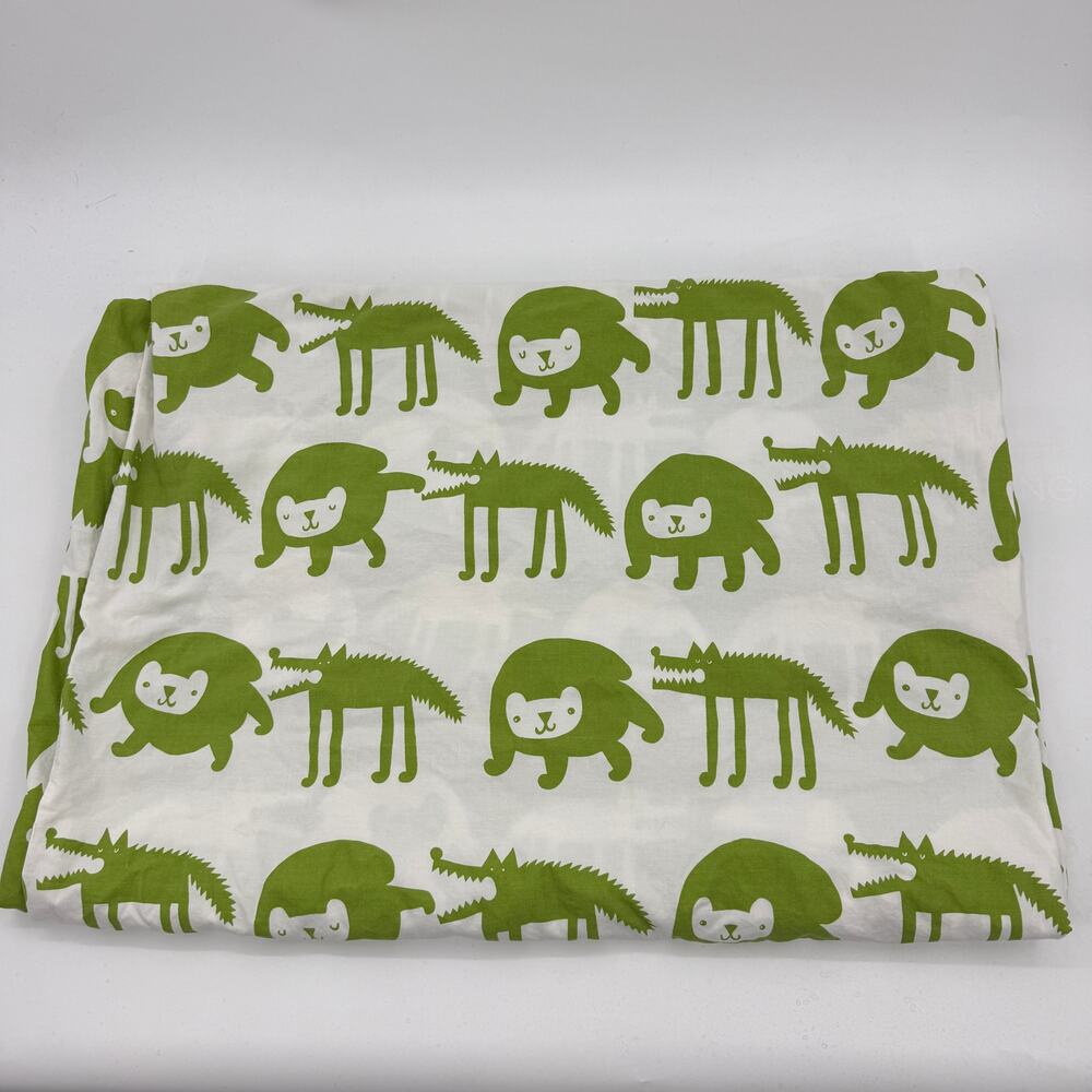 IKEA Twin Size Duvet Cover Green White Animals Reversible Discontinued Cotton